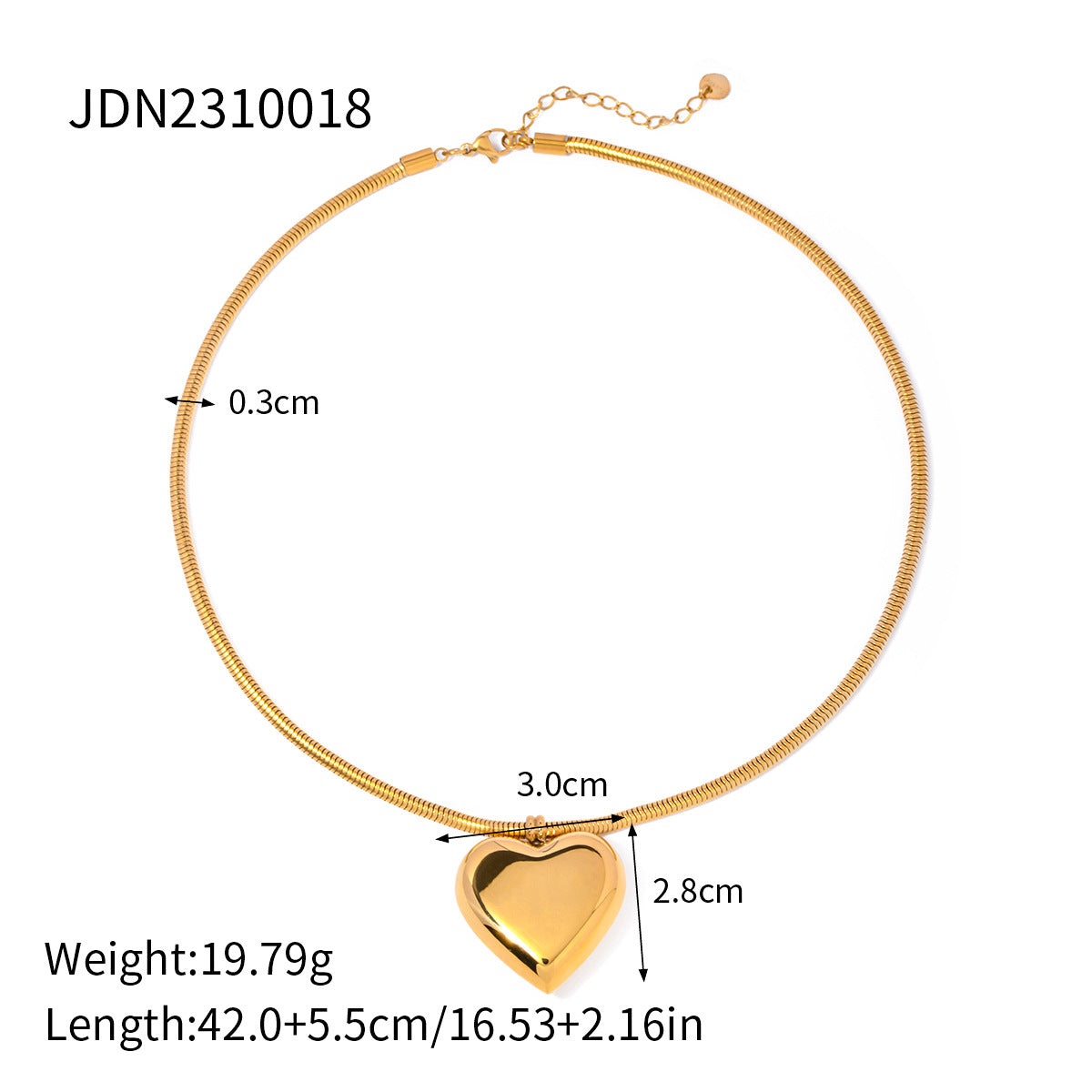 5pcs Fashion Popular 16K Gold Stainless Steel Snake Bone Chain Love Pendant Necklace Necklace