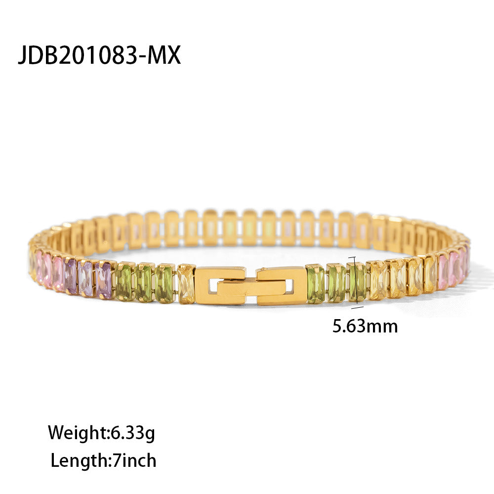 5pcs Popular With 18K Gold Plated Full Zircon Collar Stainless Steel Tennis Chain Zircon Bracelet Necklace Women's Style
