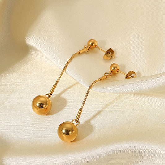 5pcs Light Luxury Cold Women's Earrings 18K Gold Titanium Steel Earrings Niche Design Sense Long Small Gold Ball Pendant Earrings
