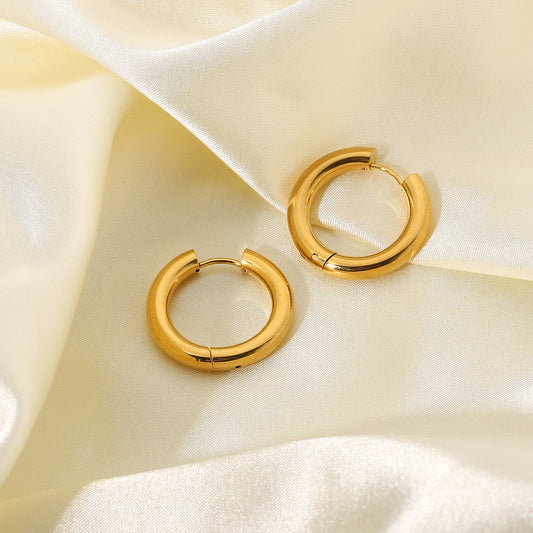 5pcs Double Gold Plated Stainless Steel Solid Hoop Earrings 18K Gold Titanium Steel Women's Hoop Earrings