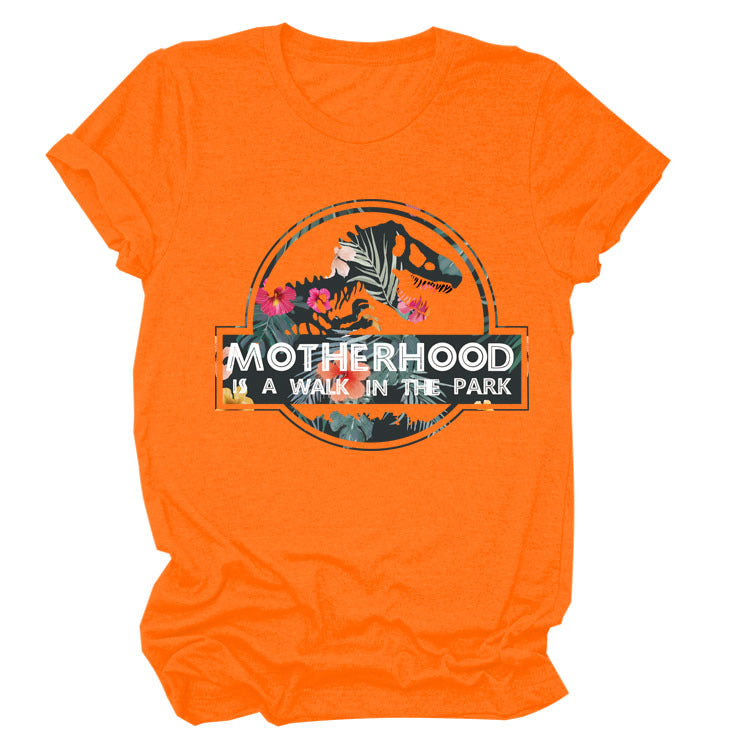 Motherhood Is A Walk In The Park. Plus-Size Round Neck Letter Short-Sleeved Shirt