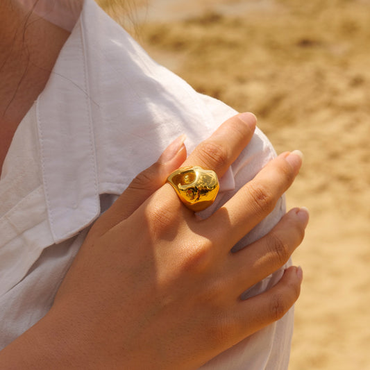 5pcs 18K Gold Stainless Steel Chubby Open Ball Hammer Ring Accessories For Women