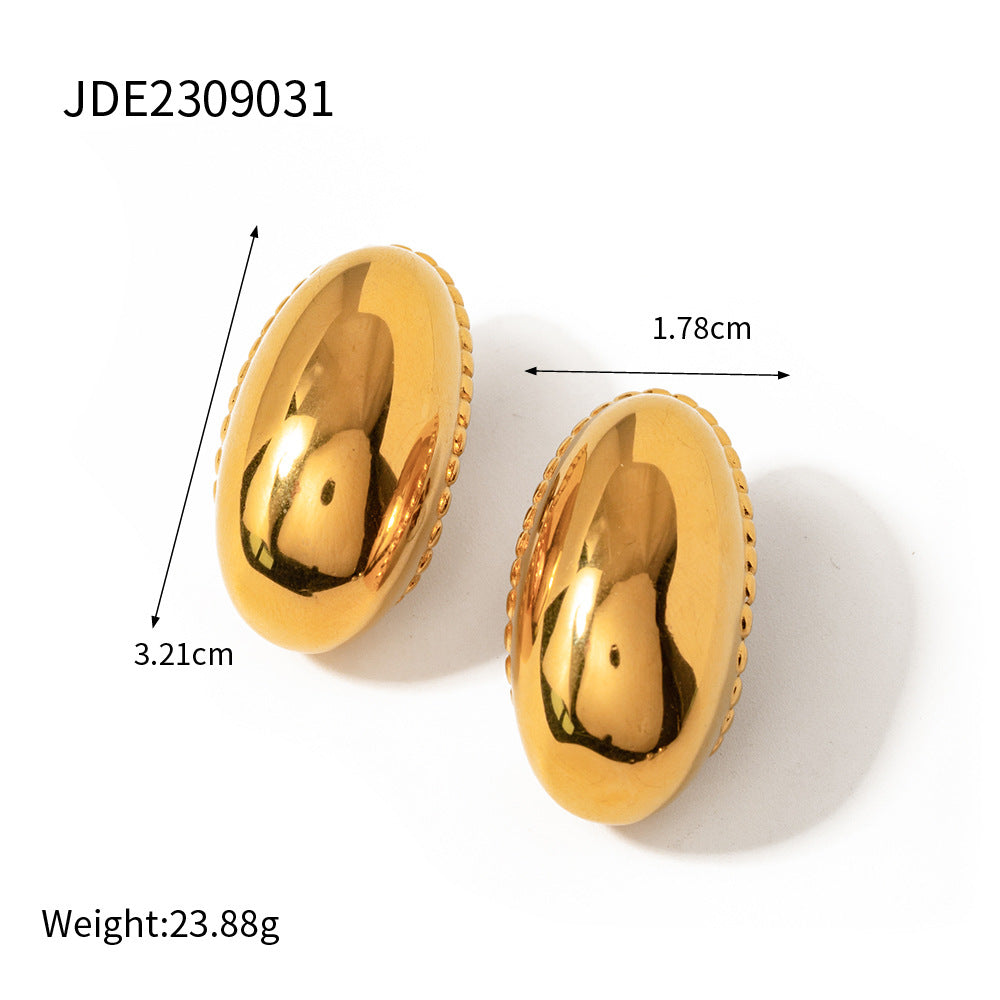 5pcs 18K Gold Stainless Steel C Shape Smooth Beaded Earrings Blogger With Fashion All-Matching Earrings Girl