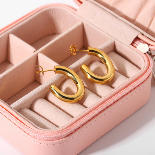 5pcs 18K Gold Plated Stainless Steel Earrings Jewelry C Oval Women's Earrings Popular Accessories