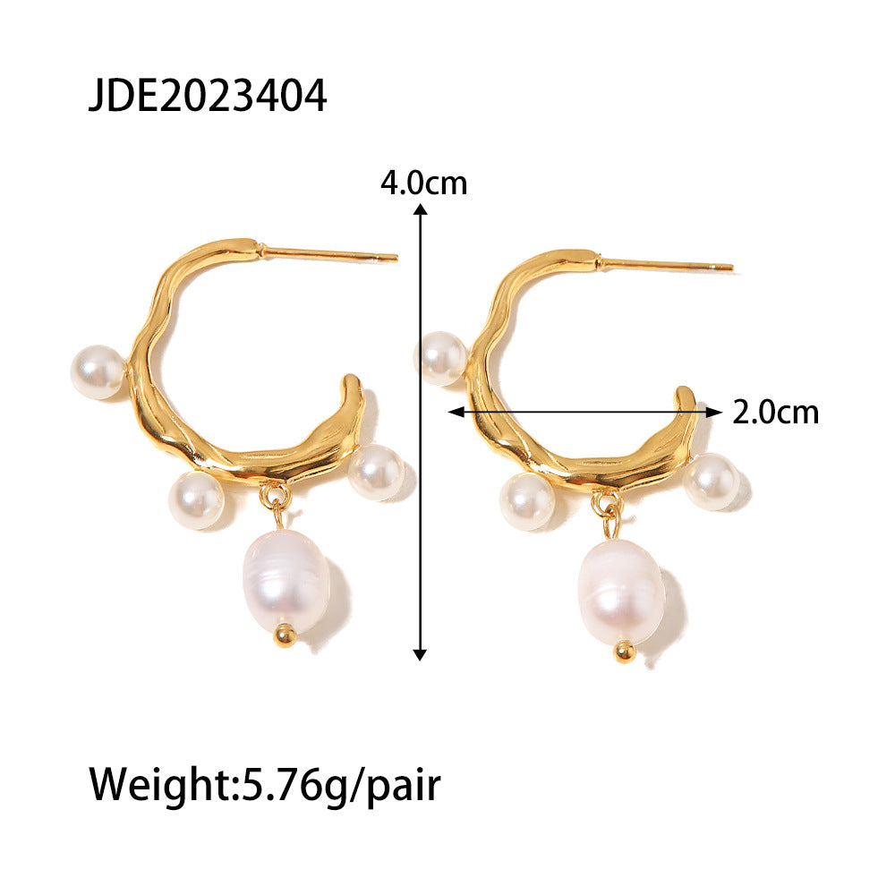 5pcs Stainless Steel Light Pearl Earrings Fashion New Women's Large Pearl C Pendant Earrings Jewelry