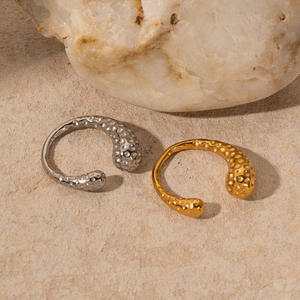 5pcs Titanium Steel Ring 18K Gold Stainless Steel Hammer Pattern Asymmetrical Open Ring Fashion Ring