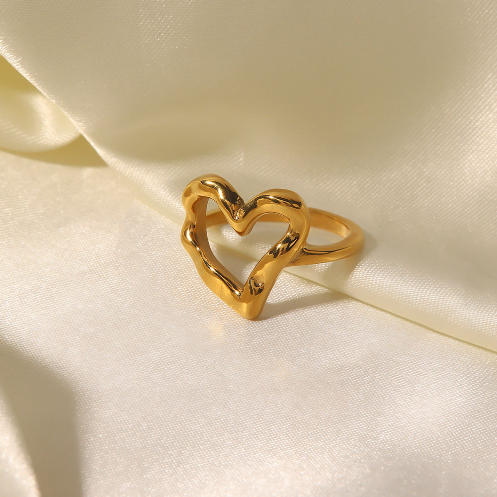 5pcs Ring Female Design Niche Blogger Hammer Heart Light Luxe Titanium Steel Gold Plated Non-Fade Ring