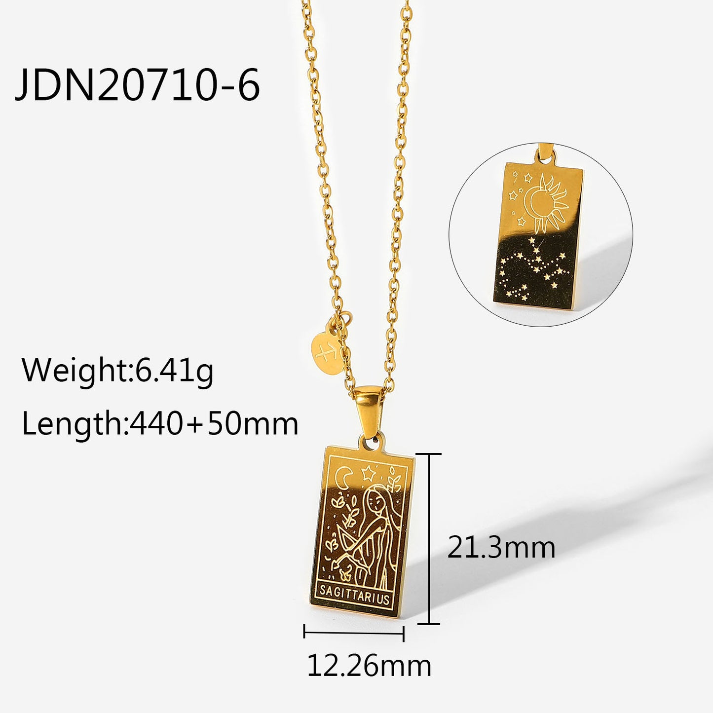 5pcs 12 Zodiac Necklace Stainless Steel Scorpio/Virgo/Libra/Bottle Gold Square Zodiac Pendant Necklace