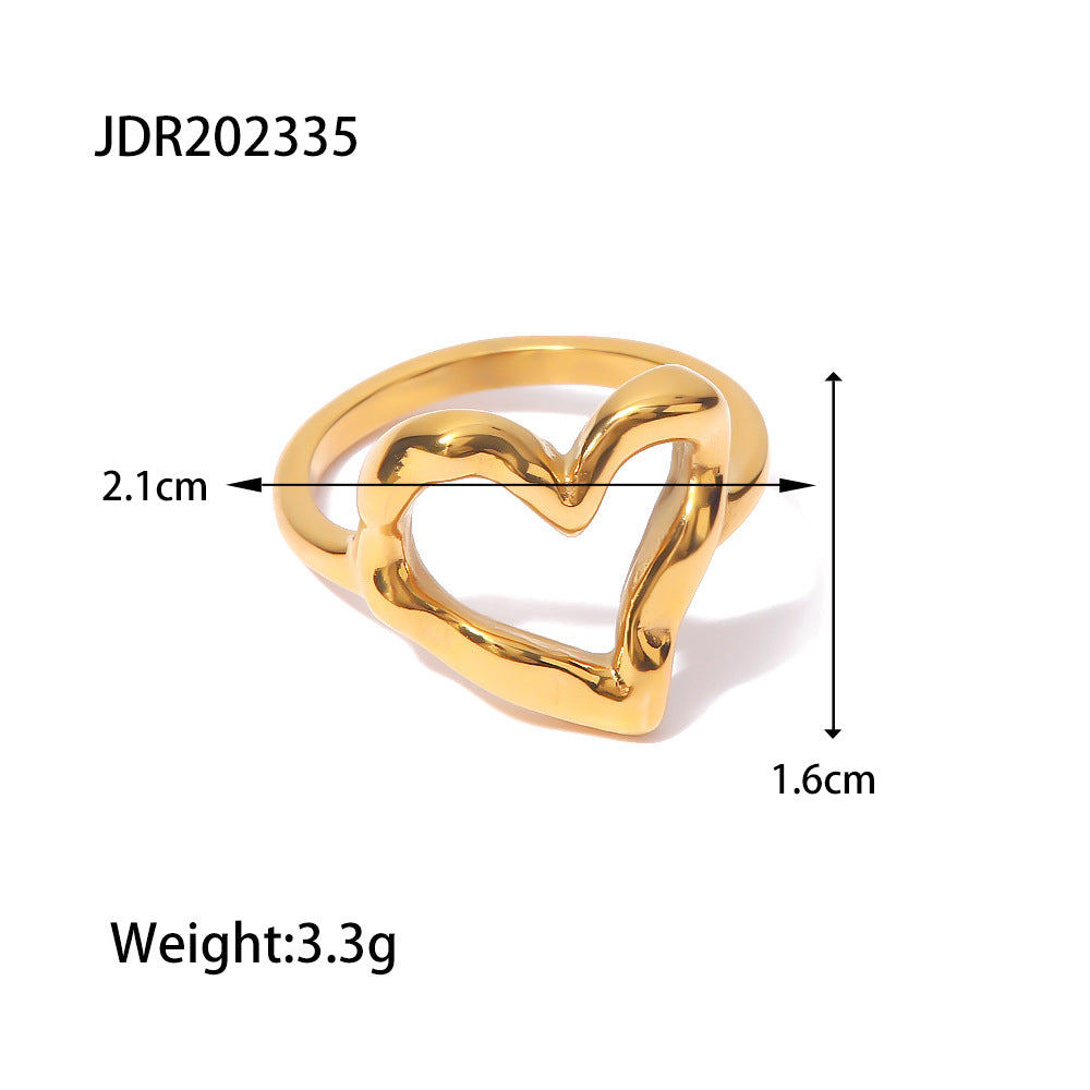 5pcs Ring Female Design Niche Blogger Hammer Heart Light Luxe Titanium Steel Gold Plated Non-Fade Ring