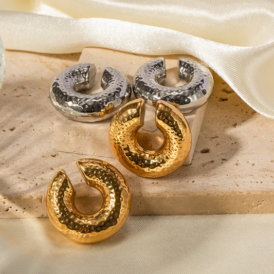 5pcs Steel Color Stainless Steel Texture C-Shaped Ear Clip 18K Real Gold Thick Cylindrical Ear Clip Does Not Fade Jewelry