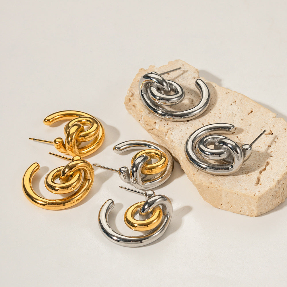 5pcs New Style Fashion Creative Architecture Style Minimalist Line Earrings 18K Gold Stainless Steel Earrings