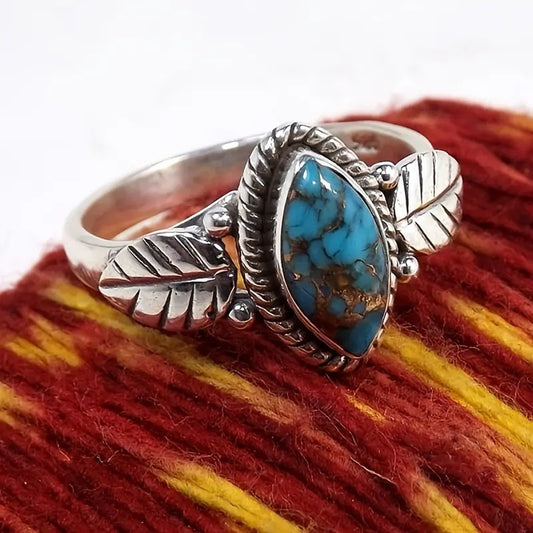 Leaf Jewelry Creative Electroplated Jewelry Palace Retro Horse Eye Turquoise Ring Female