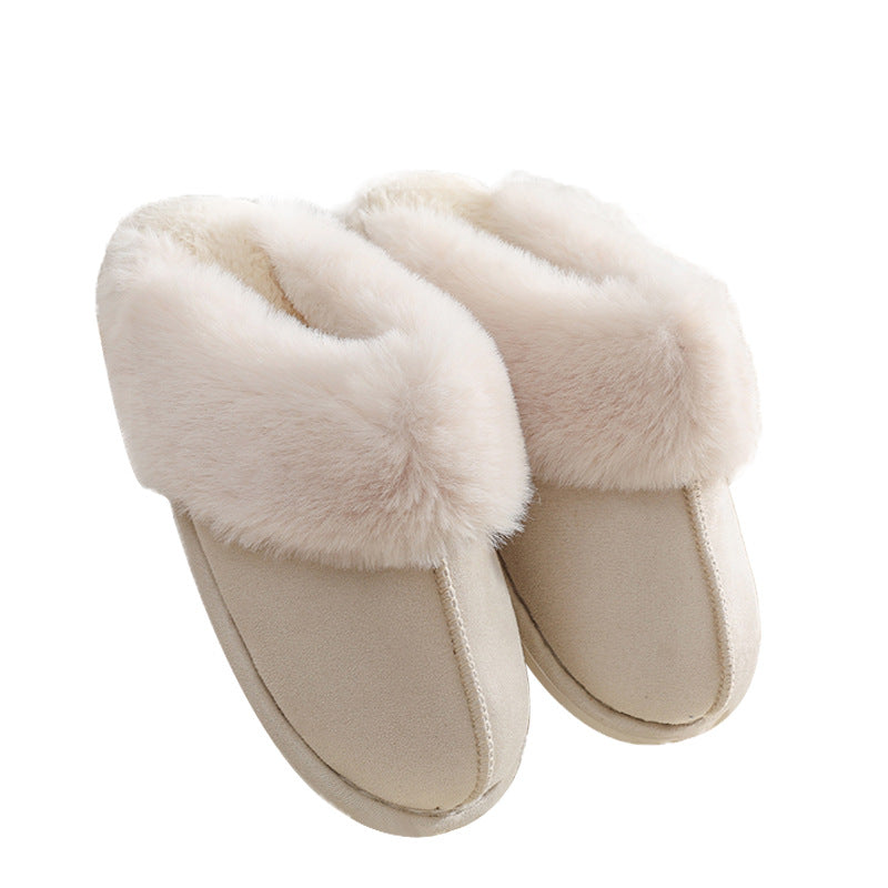 Winter Suede Cotton Slippers Home Autumn And Winter Couples Thick Wool Non-Slip Slippers Step On Poo Feeling Cotton Shoes Female