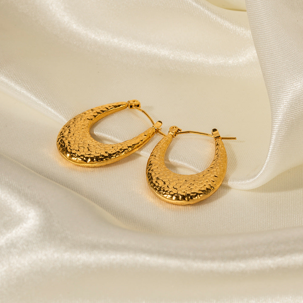 5pcs Earrings 18K Stainless Steel Lava Pattern Earrings Color Preserving Ring Design For Women