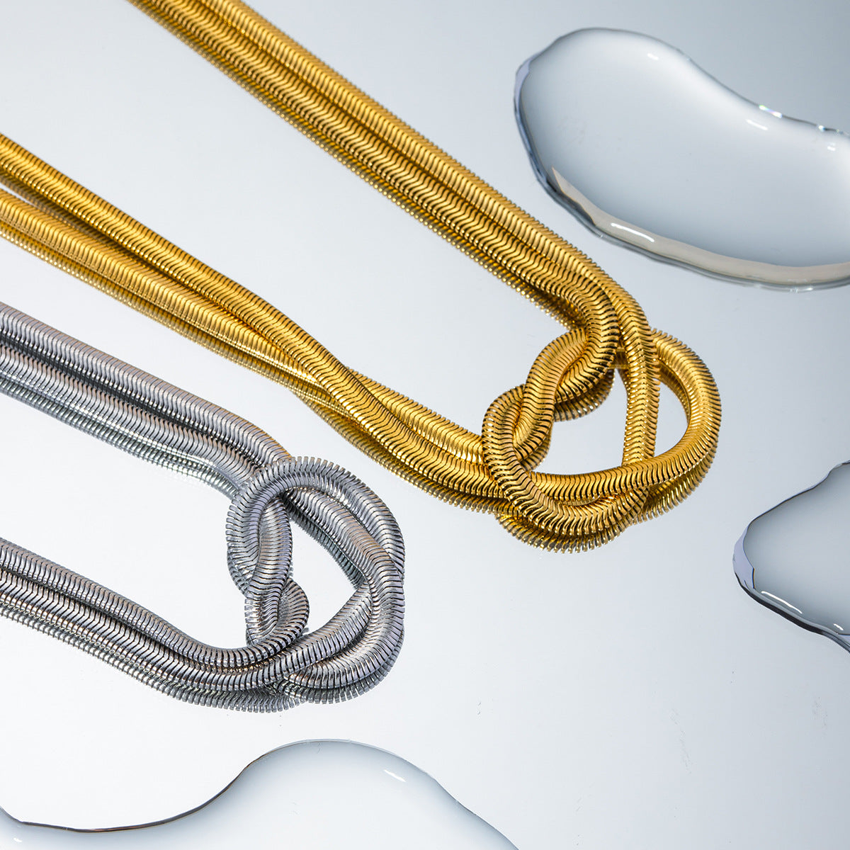5pcs Hot Titanium Steel Knot 16K Gold Stainless Steel Double Braided Knot Necklace