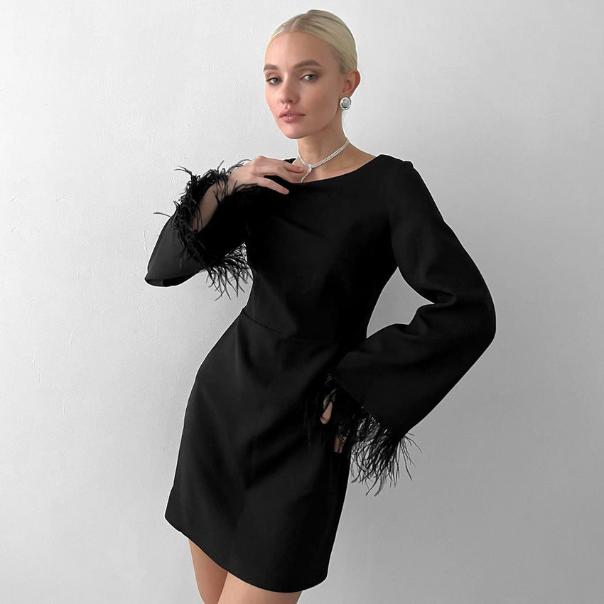 Round Neck Dress Round Neck Fashion Street Straight Skirt New Autumn And Winter Women's Wear