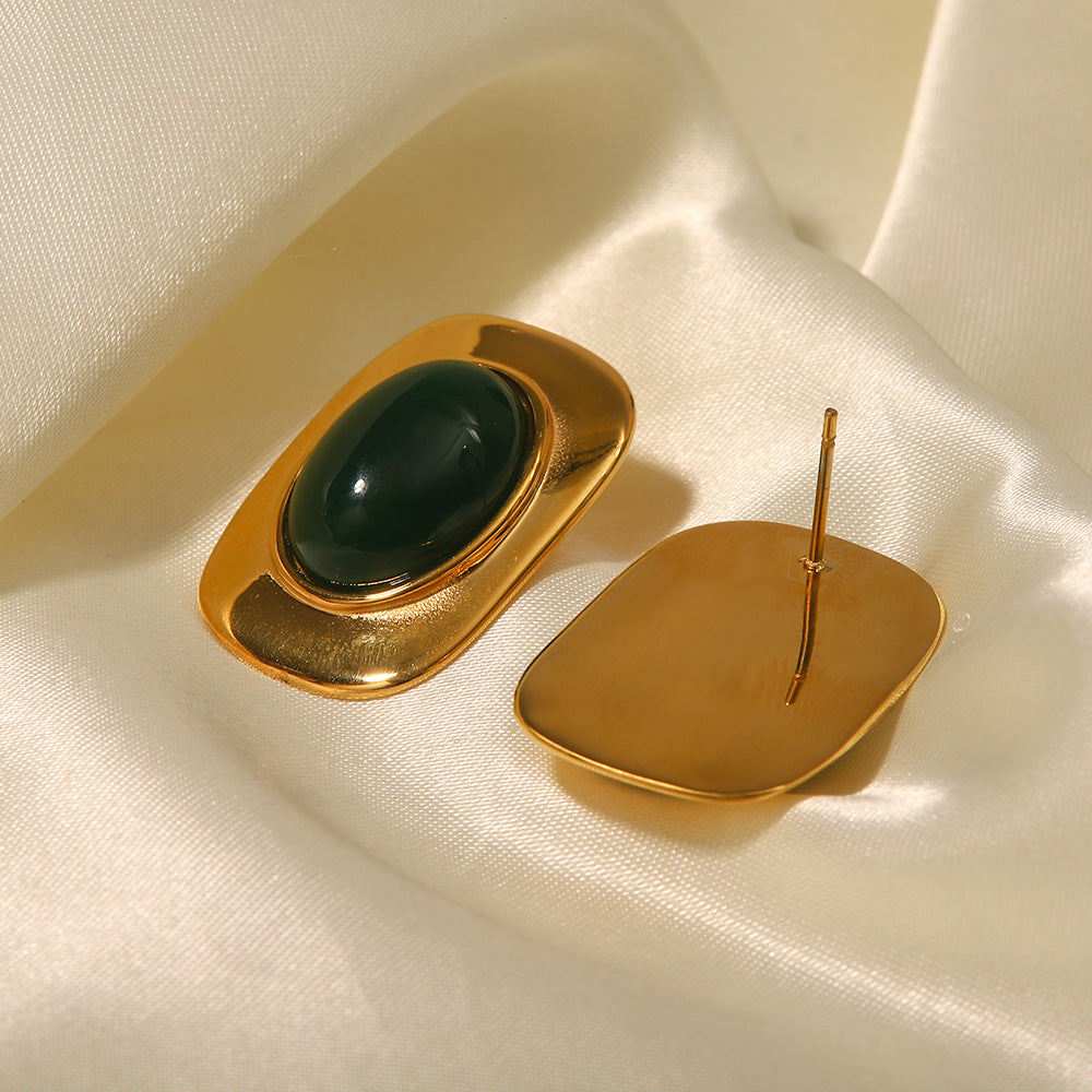 5pcs Jewelry 18K Gold Retro Light Luxury Of Oval Earrings Fashion All Matching Earrings