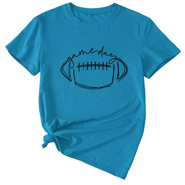 Wishgame Day Women's Casual Short Sleeve Top With Fun Rugby Pattern