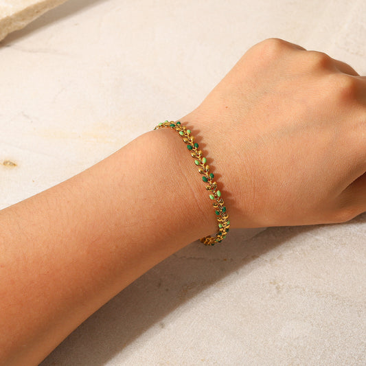 5pcs Women's New Bracelet 18K Gold Green Dripping Olive Leaf Stainless Steel Fashion Bracelet Jewelry