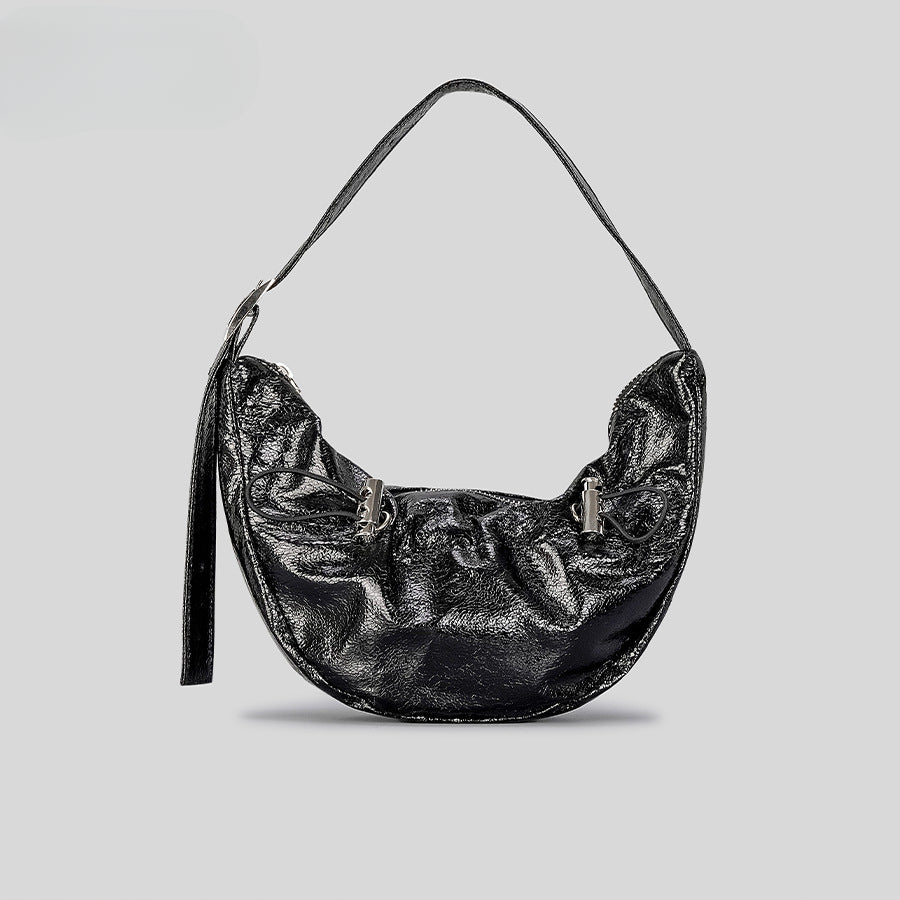 Spring And Summer Bright Leather Pleated Underarm Bag Advanced Drawstring Dumpling Bag Niche Design Shoulder Bag