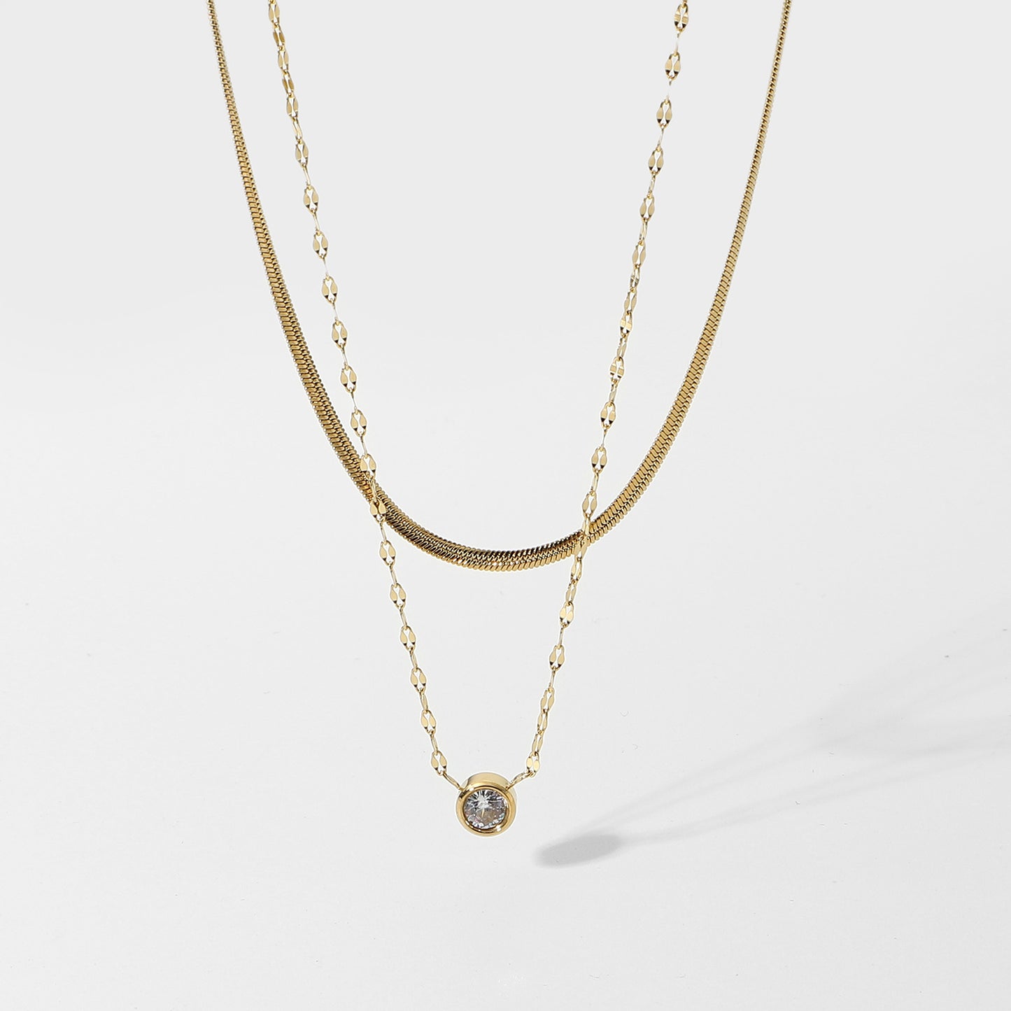 5pcs Stacked Snake Chain Necklace Necklace Stainless Steel Jewelry 14K Gold And Silver Double Rhinestone Pendant Necklace For Women