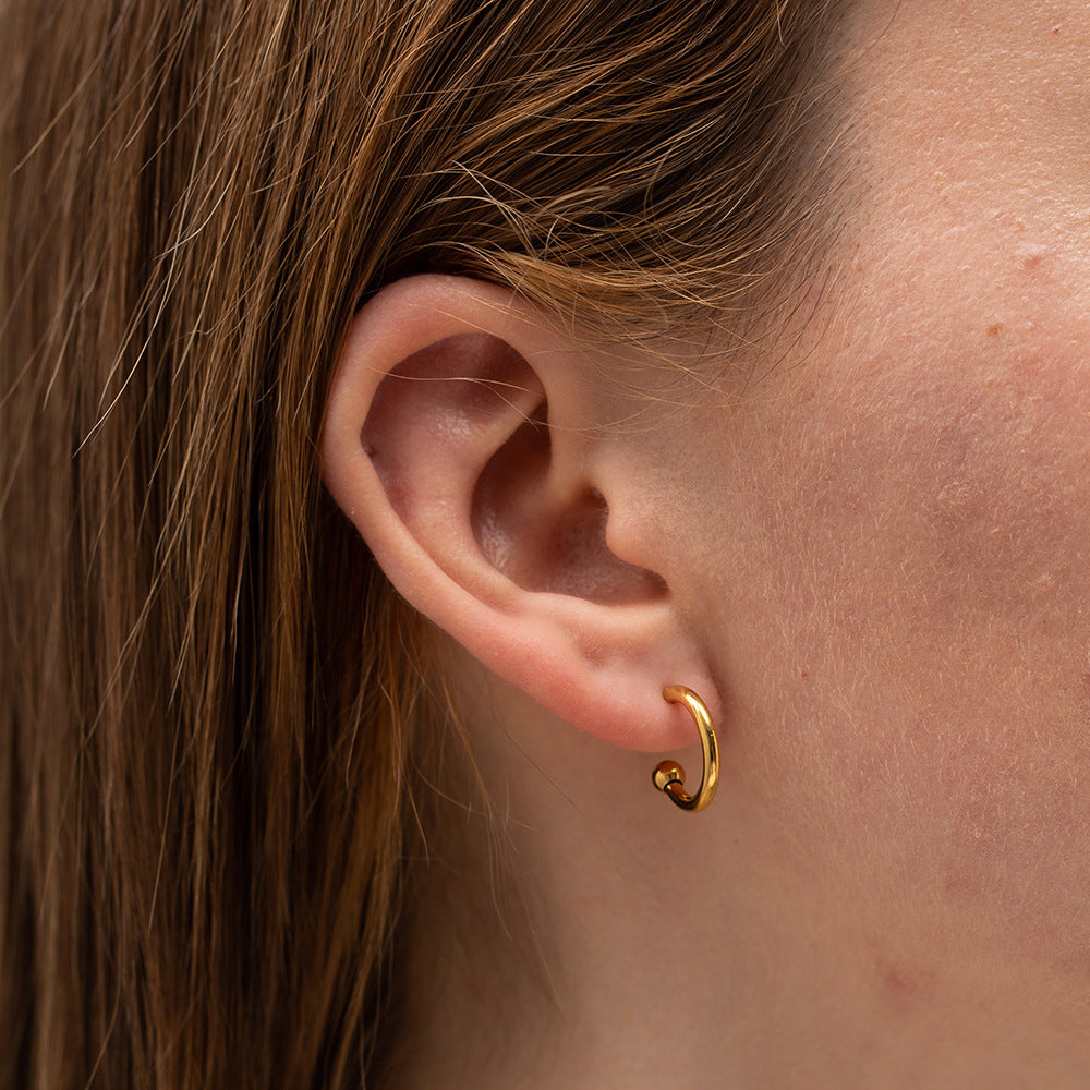 5pcs Women's Fashion All-Match New Titanium Steel Earrings 18K Gold-Plated Stainless Steel C-Type Geometric Earrings Jewelry