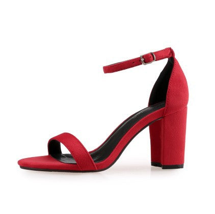 A Line Buckle High Heel Sandals Thick With Female Summer Dewtoe Black Suede Size 33 to 43
