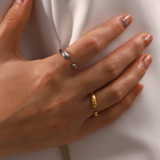 5pcs Titanium Steel Oval Open Ring Women's Fashion All Match Personality Drop Index Finger Ring Cold Jewelry