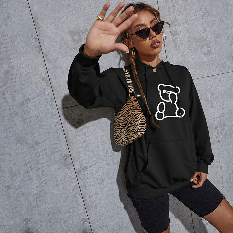 New Bear Print Leisure Sports Hoodie Hoodie Women's Pullover