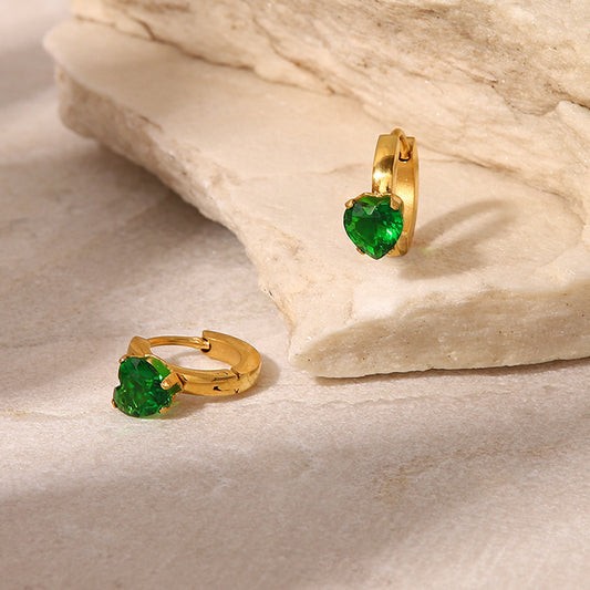 5pcs Titanium Steel Earrings 18K Gold Stainless Steel/Green Zircon Earrings
