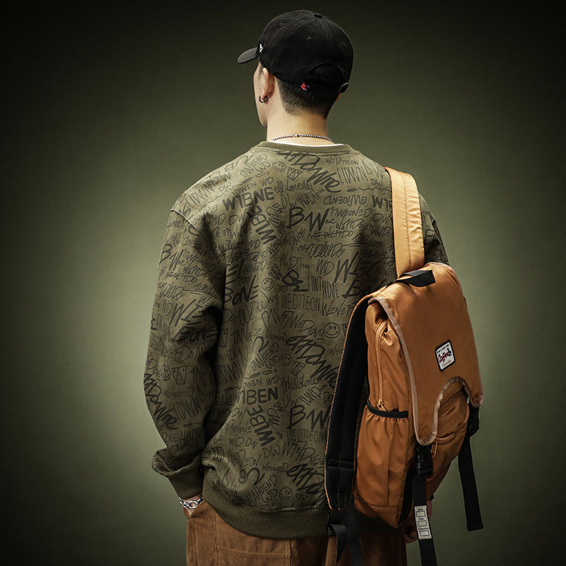 Suede Crewneck Hoodie Men's Spring And Autumn All Loose Large Size Leisure Sports Long-Sleeved Top
