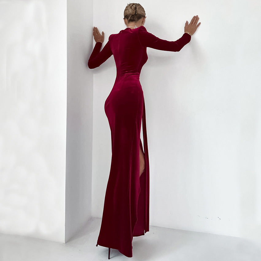 Light Luxury Velvet Sexy Slim Slit Dress New Spring Fashion Commuter Woman