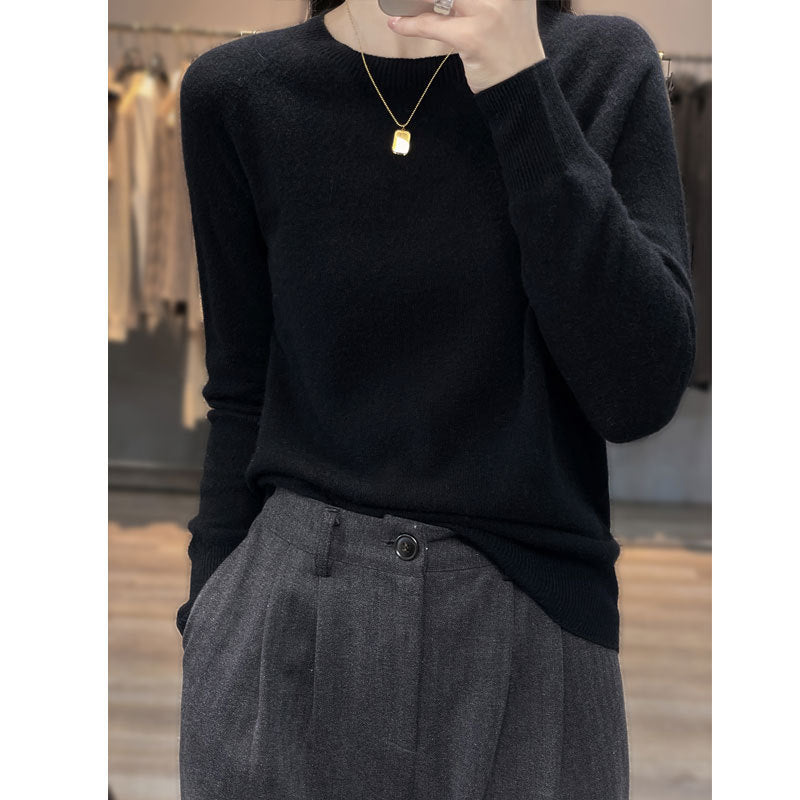 100% Wool Sweater Loose Crewneck Women's Pullover Fall New Cashmere Sweater Base Sweater