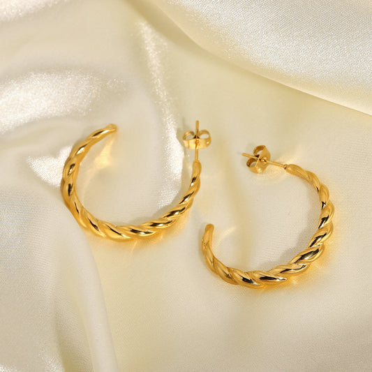 5pcs Women's Twist Horn Earrings 18K Gold Plated Stainless Steel Non-Fade Hoop Earrings