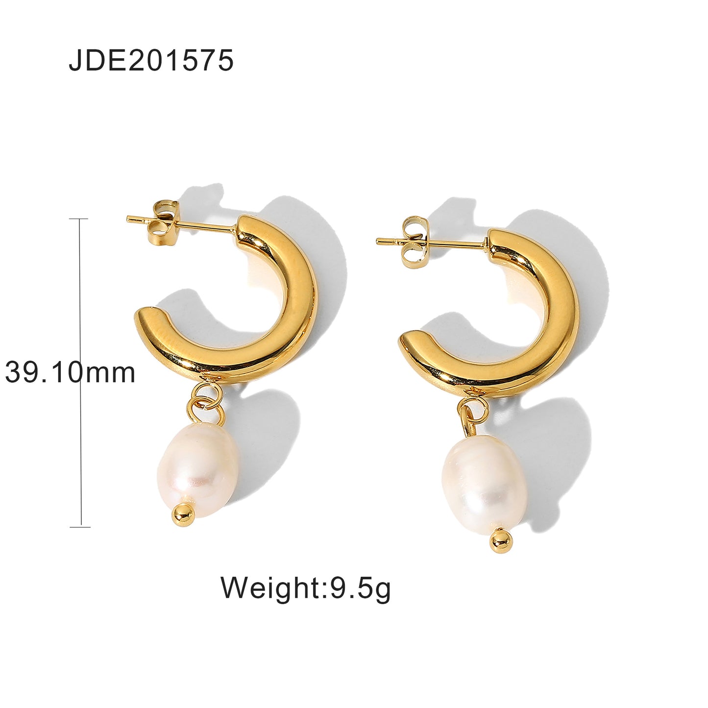 5pcs Stainless Steel Ring Earrings Jewelry C Pendant 18K Gold Smooth Earrings For Women