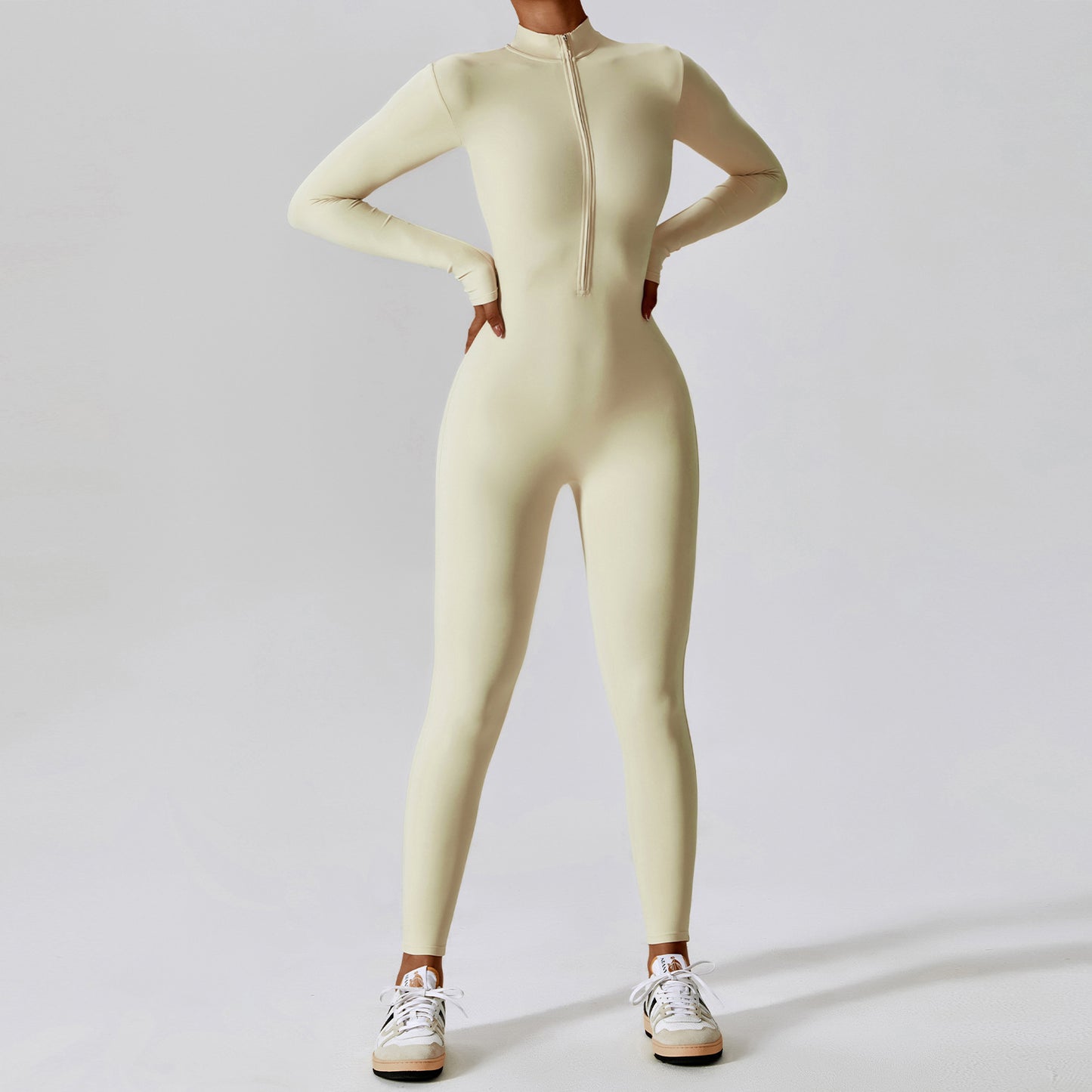 Zipper Naked Long Sleeve Yoga Jumpsuit High Intensity Fitness Sports Bodysuit