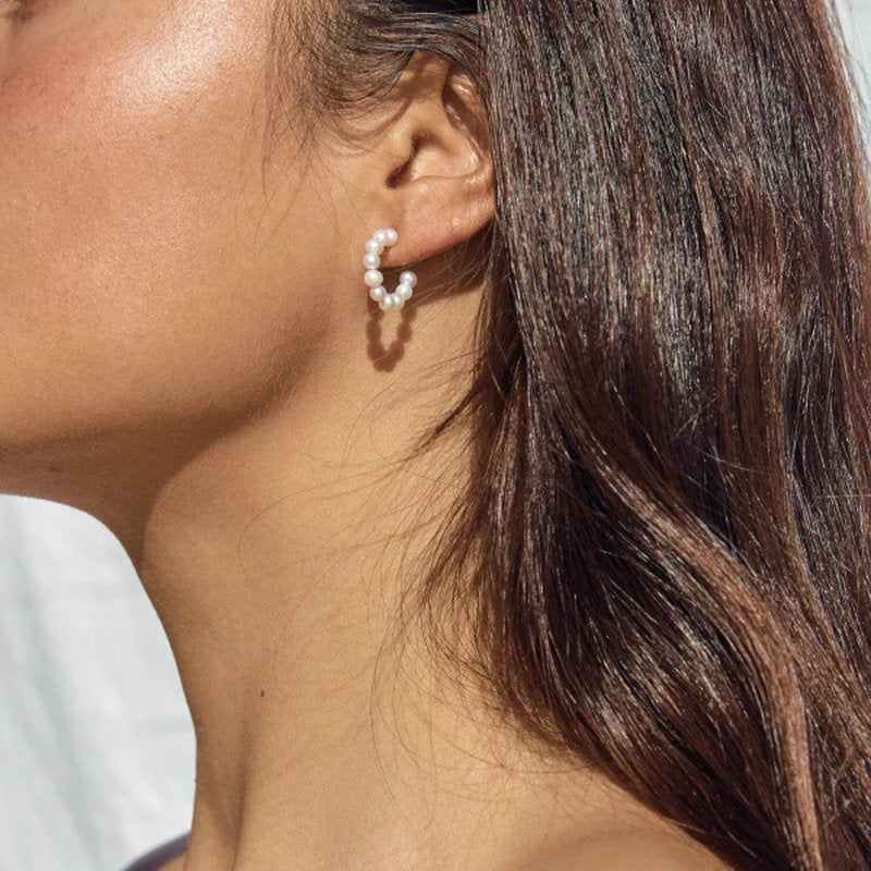 5pcs Earrings 18K Gold Plated Stainless Steel Fashion Millet Pearl Gold Earrings Fashion Women With Earrings Studs