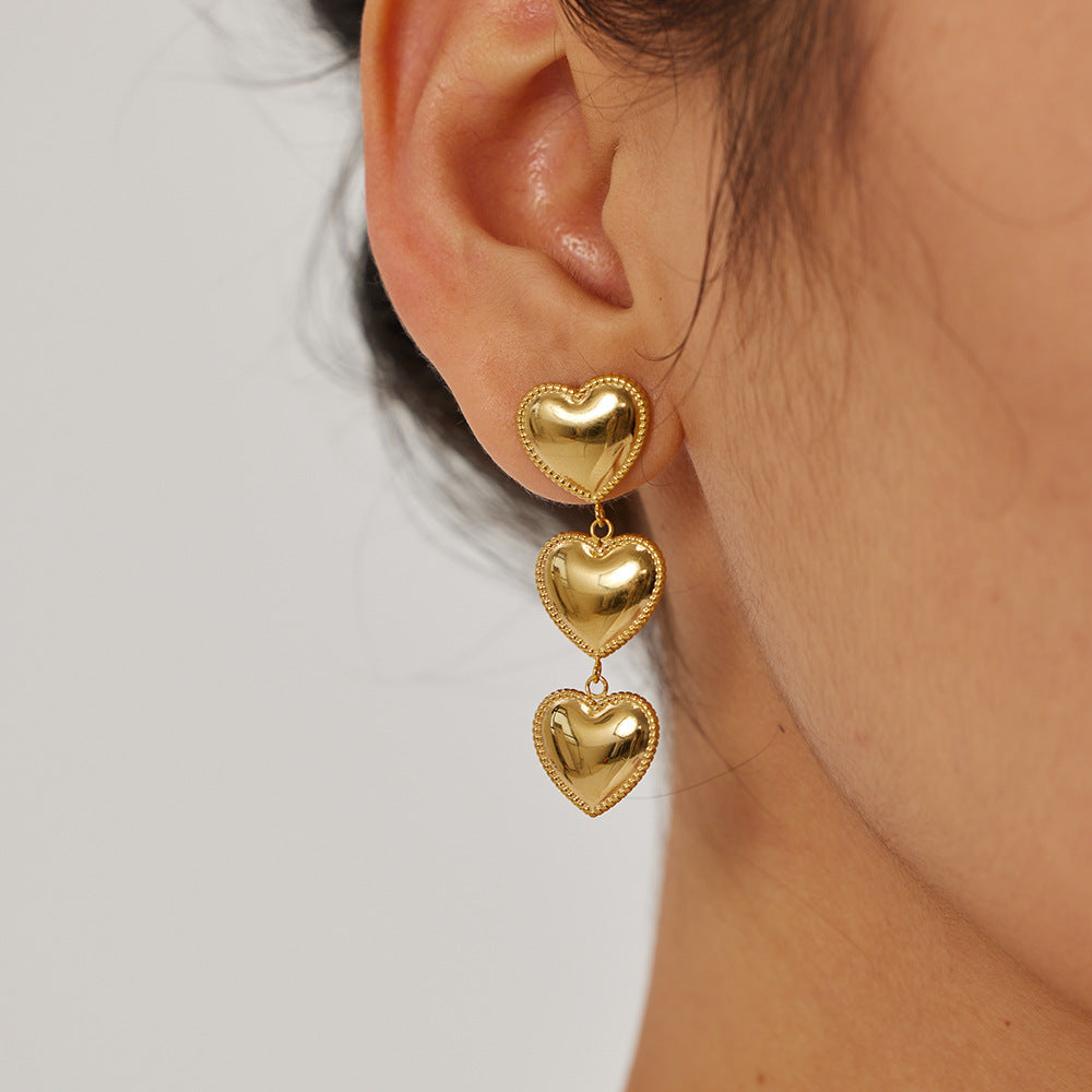 5pcs 18K Gold-Plated Stainless Steel Triple-Edged Love Tassel Earrings With Titanium Steel Earrings