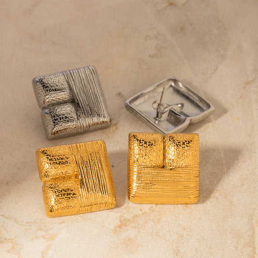 5pcs New 18K Gold Stainless Steel Square Texture Earrings Jewelry Fashion Personality Stainless Steel Jewelry