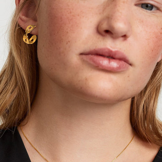 5pcs 18K Gold Stainless Steel Earring Coffee Bean Buckle Chain C Stud Ring Rectangular Buckle Open Ring
