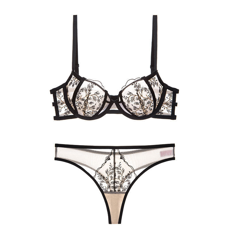 New Sexy Lingerie Women's Ultra Thin Embroidered Lace Push-Up Lingerie Set Big Breasts Small Plus Size Bra Cover