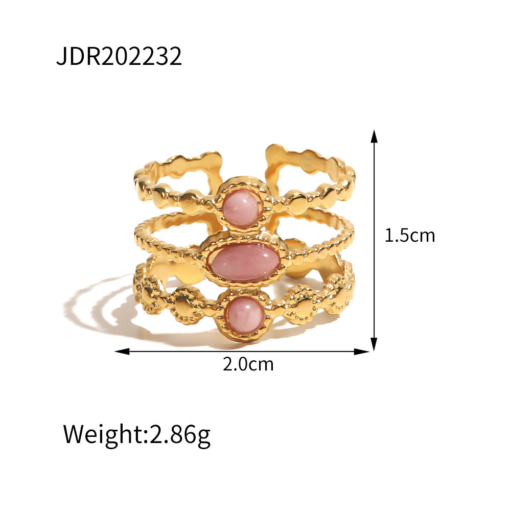 5pcs Vintage Stainless Steel Ring 18K Gold Plated Ring Set With Malachite Jewelry Accessories