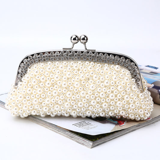 Pearl Dinner Bag Quality Pure Handmade Beaded Evening Women's Bag Rhinestone Dress Bag Large Capacity Clutch Bag
