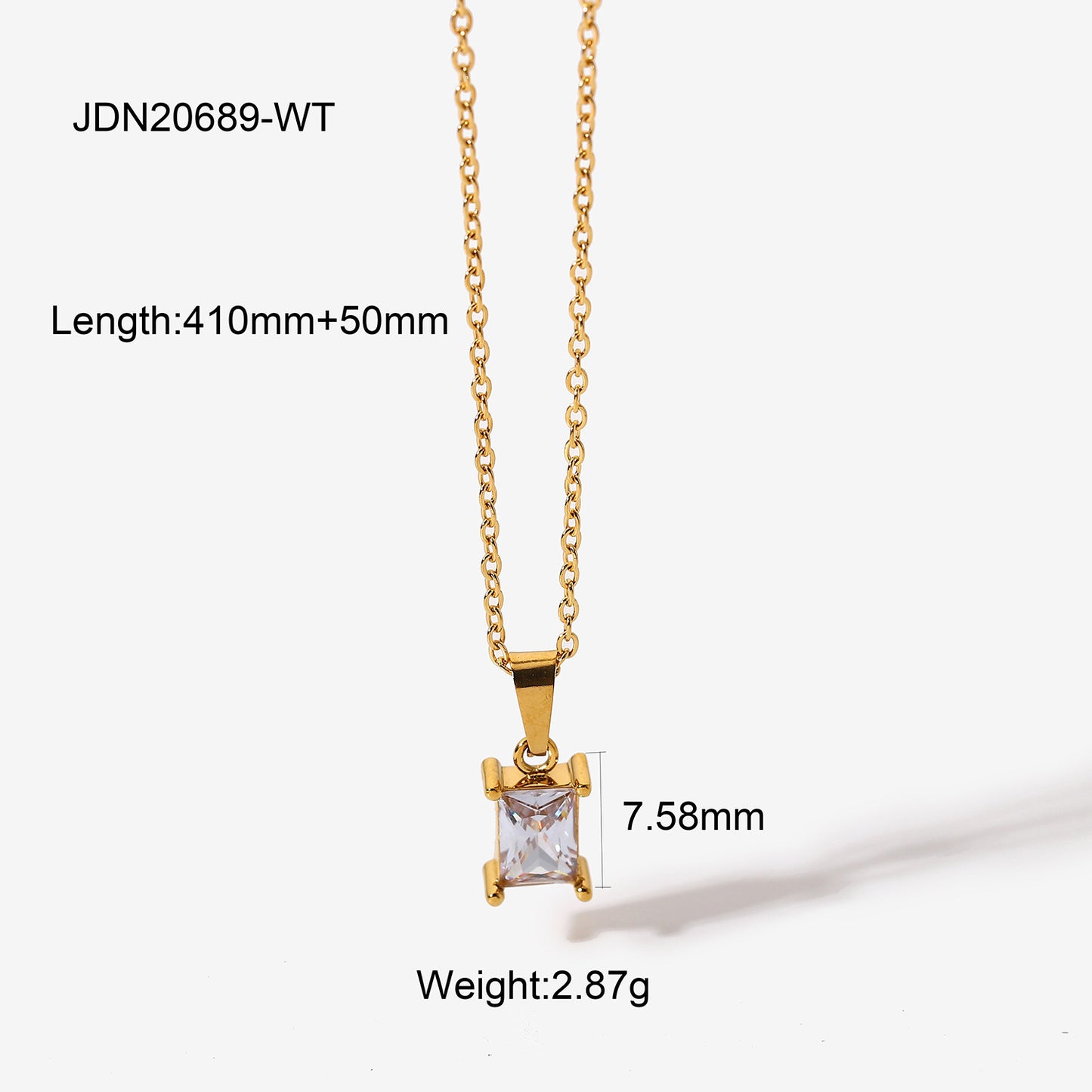 5pcs Fashion Style Necklace Square Zircon Pendant Necklace Stainless Steel Jewelry 18K Gold Necklace