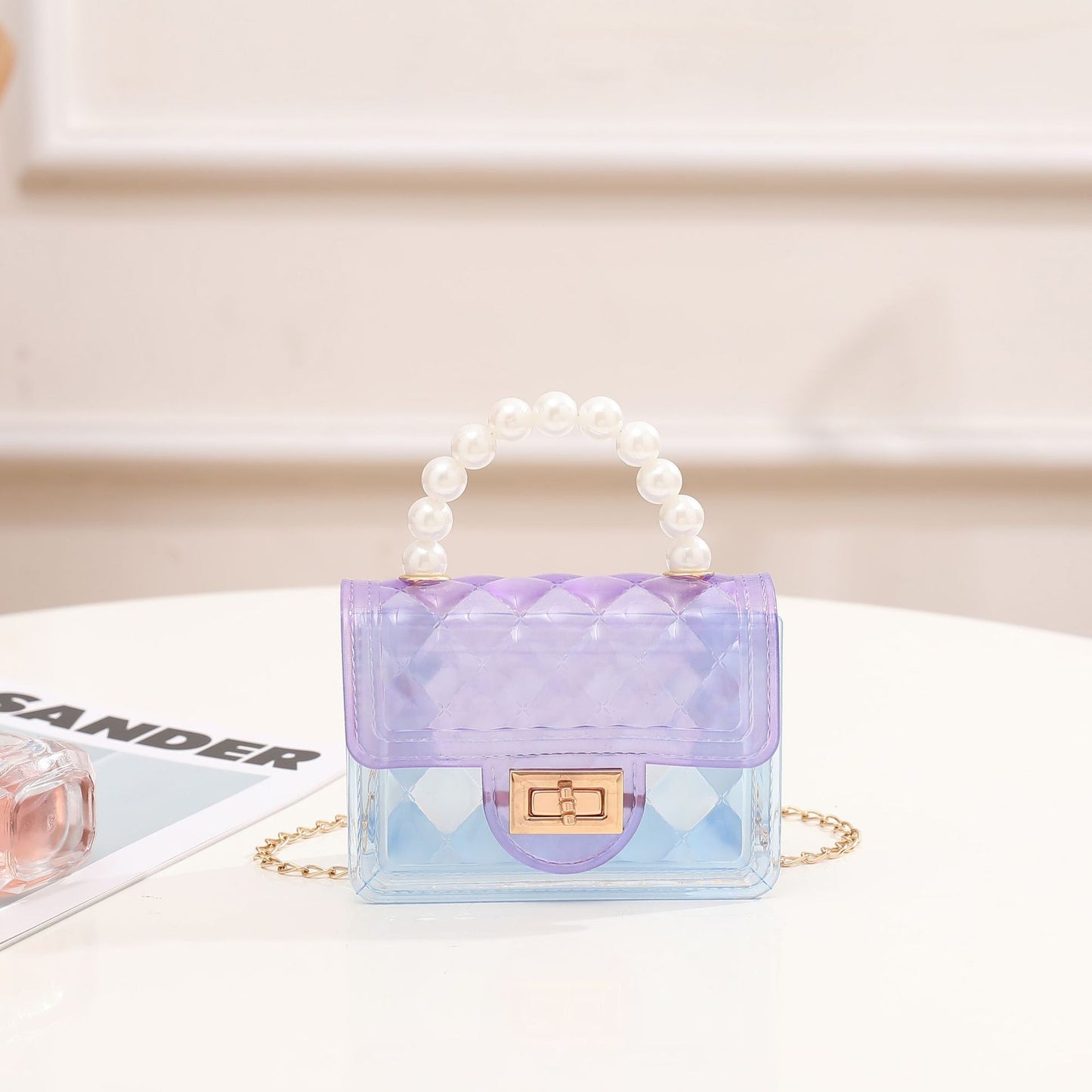 Summer New Transparent Jelly Bag Women's Handbag Pearl Chain Bag Single Shoulder Crossbody Bag Transparent Bag