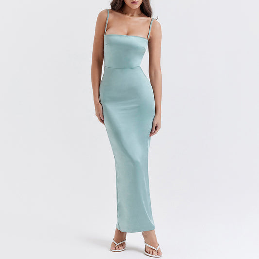 Sexy Slip Dress Slim Slit Long Dress Elegant Backless Dress Evening Dress