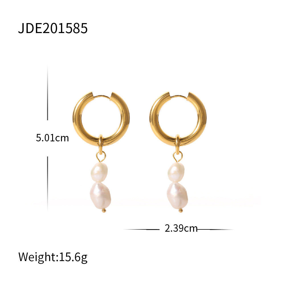 5pcs Stainless Steel Light Pearl Earrings Fashion New Women's Large Pearl C Pendant Earrings Jewelry