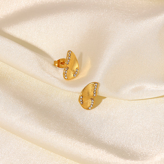 5pcs Stylish Earrings 18K Gold Stainless Steel Butterfly Wings With Zirconium Stud Earrings Geometric Earrings Jewelry Women