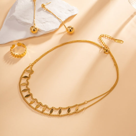 5pcs Style Fashion With 18K Gold Plated Double Stainless Steel Necklace Fashion Timeless Titanium Steel Necklace Jewelry