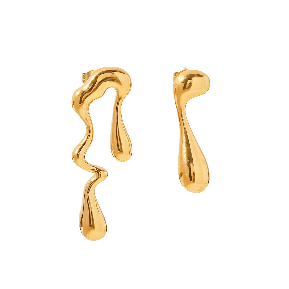 5pcs 18K Gold Plated Stainless Steel Irregular Drop Shape Design Earrings Women's Fashion All-Matching Geometric Earrings